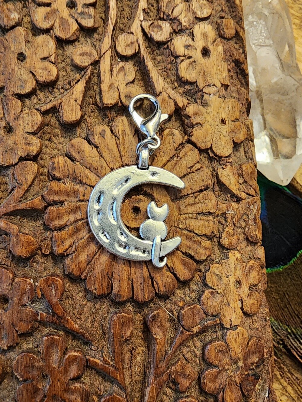 Cat Moon Charm for Celestial Cat Charm Bracelet Witchy Bag Clip Cat Lover Gift